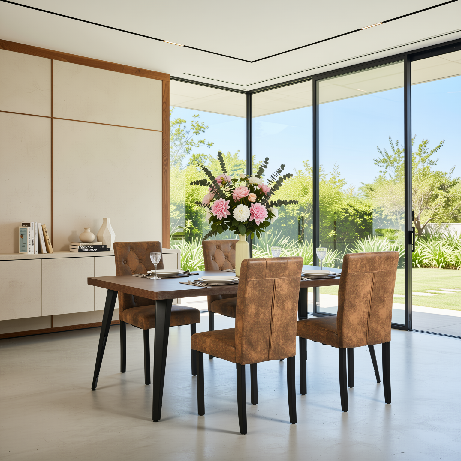 Douro Tufted Dining Chair Set of 4 in Fabric or Suede Brown