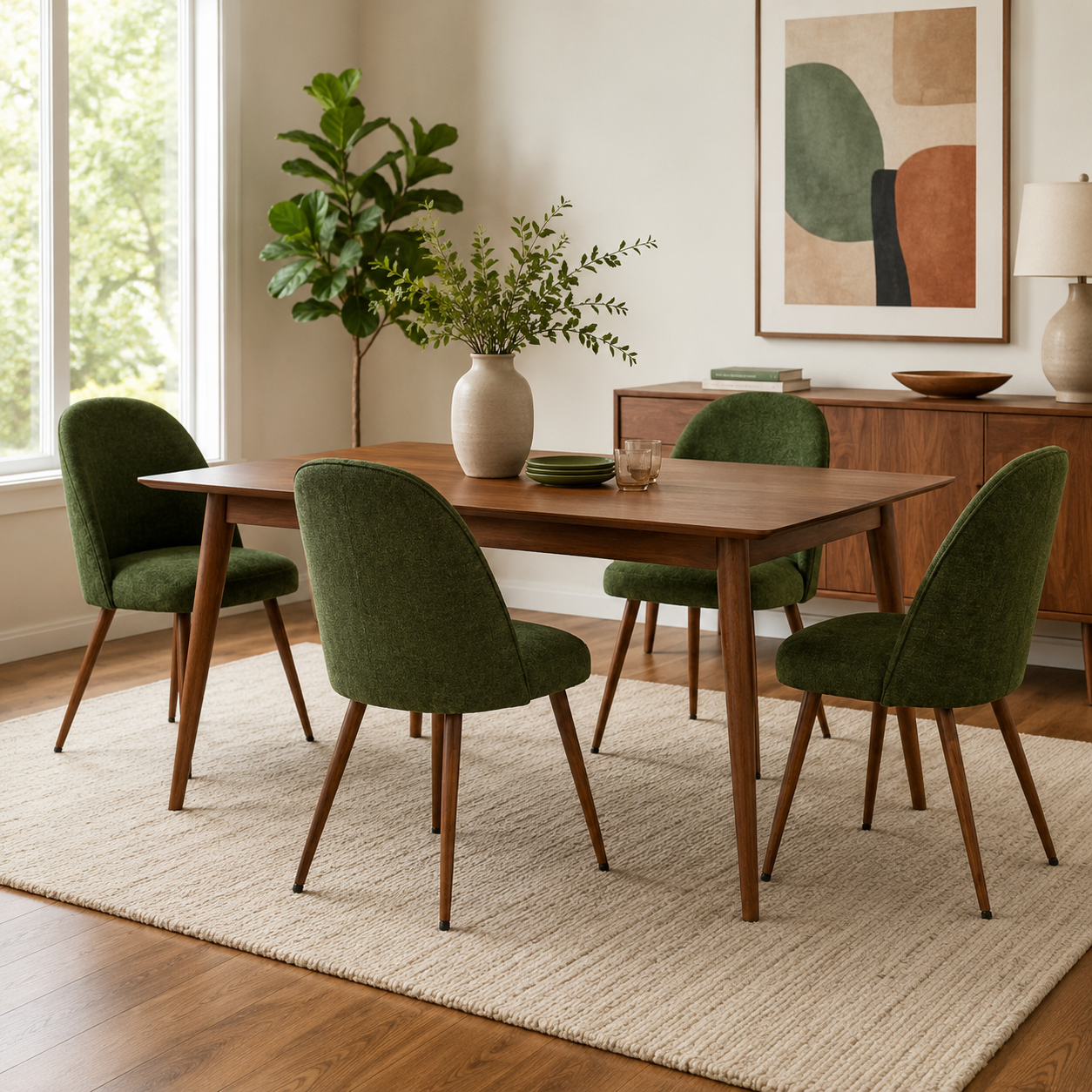 Haven High Back Upholstered Dining Chairs with Walnut-Tone Legs Set of 4