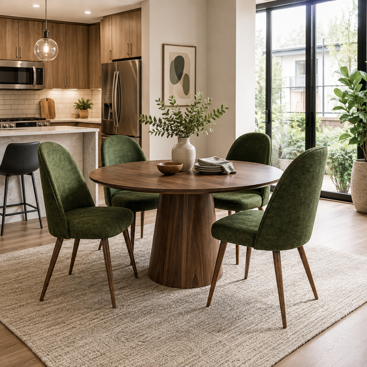Haven High Back Upholstered Dining Chairs with Walnut-Tone Legs Set of 4