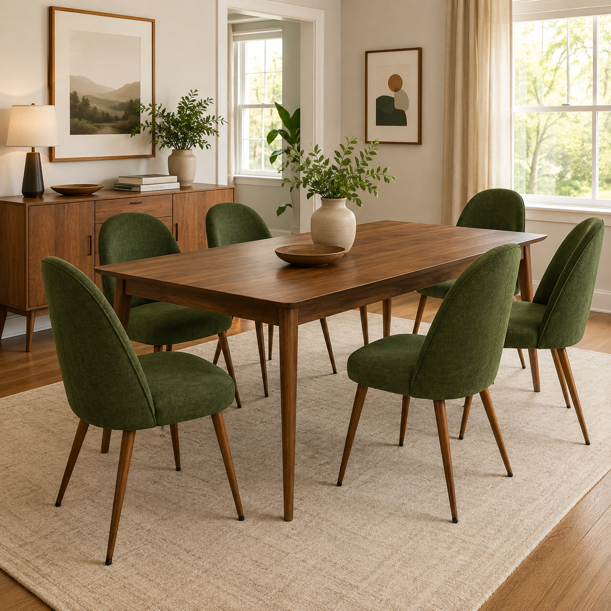 Haven High Back Upholstered Dining Chairs with Walnut-Tone Legs Set of 6