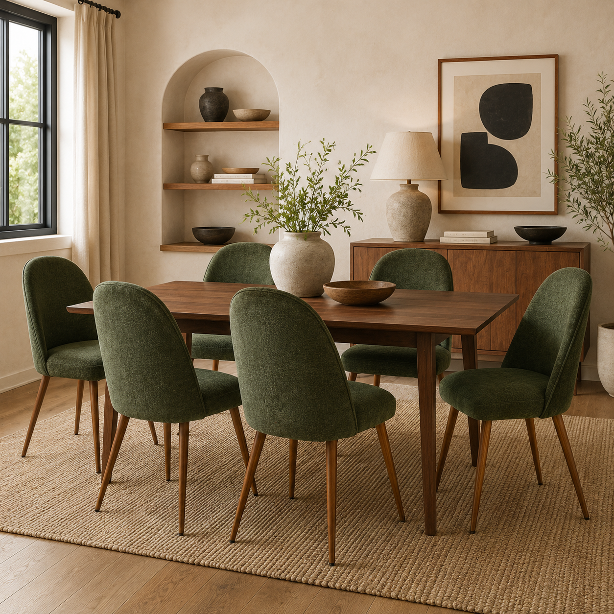 Haven High Back Upholstered Dining Chairs with Walnut-Tone Legs Set of 6