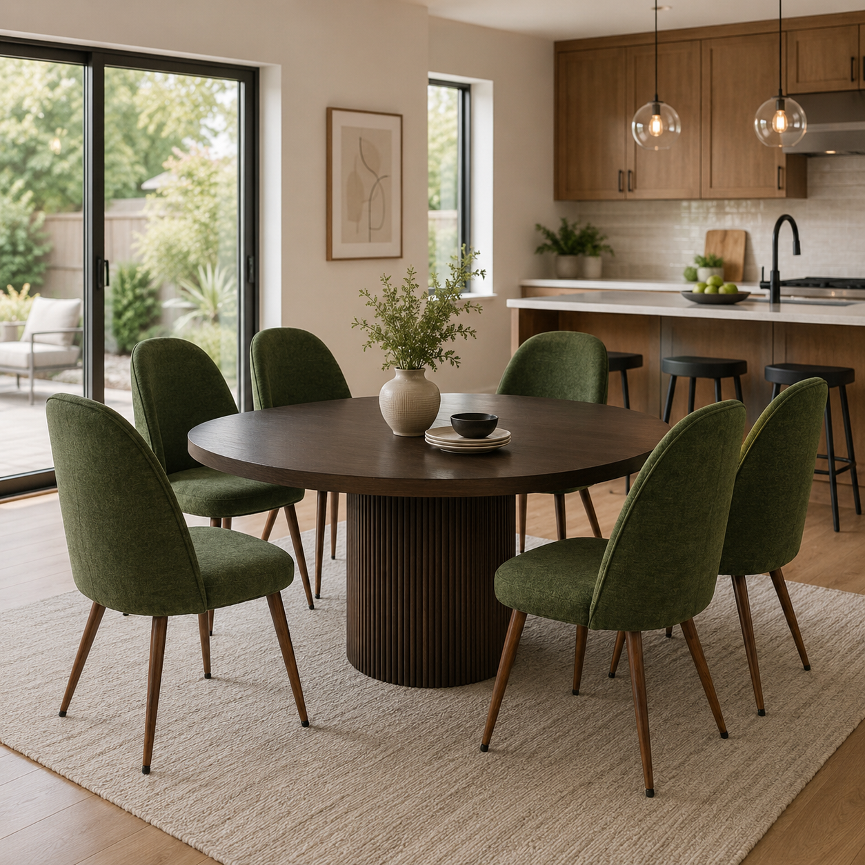 Haven High Back Upholstered Dining Chairs with Walnut-Tone Legs Set of 6