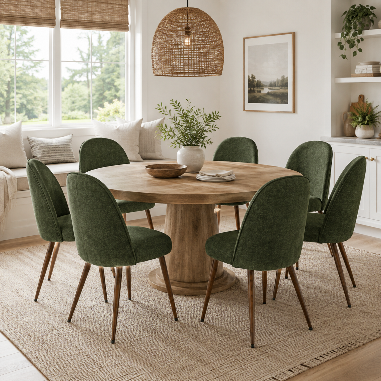 Haven High Back Upholstered Dining Chairs with Walnut-Tone Legs Set of 6