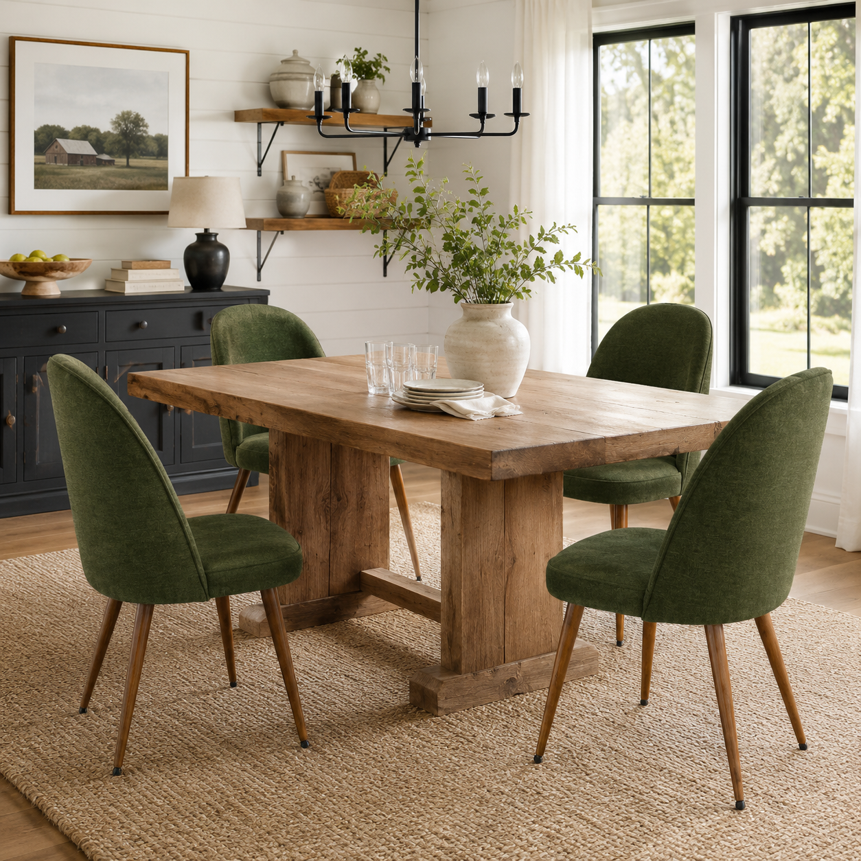 Haven High Back Upholstered Dining Chairs with Walnut-Tone Legs Set of 4