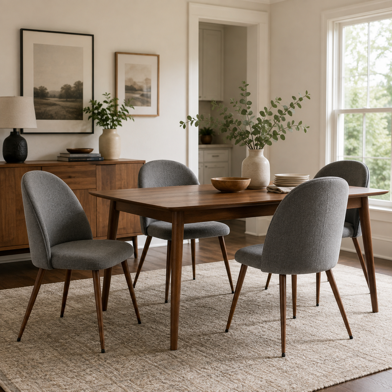 Haven High Back Upholstered Dining Chairs with Walnut-Tone Legs Set of 4