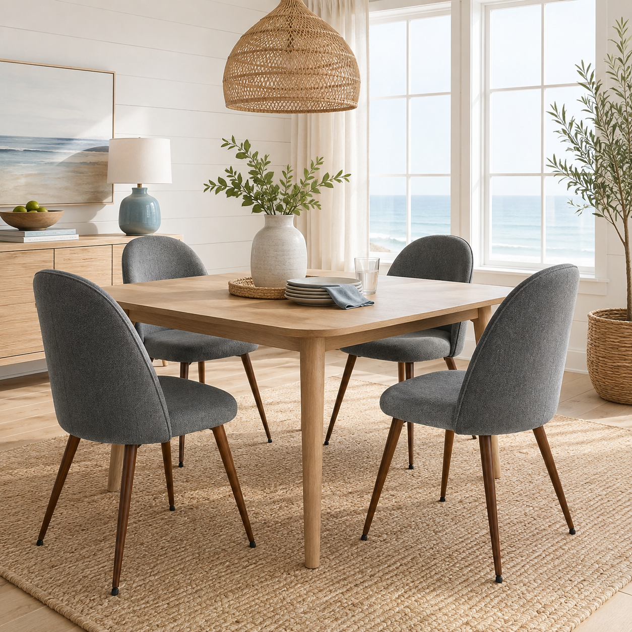 Haven High Back Upholstered Dining Chairs with Walnut-Tone Legs Set of 4
