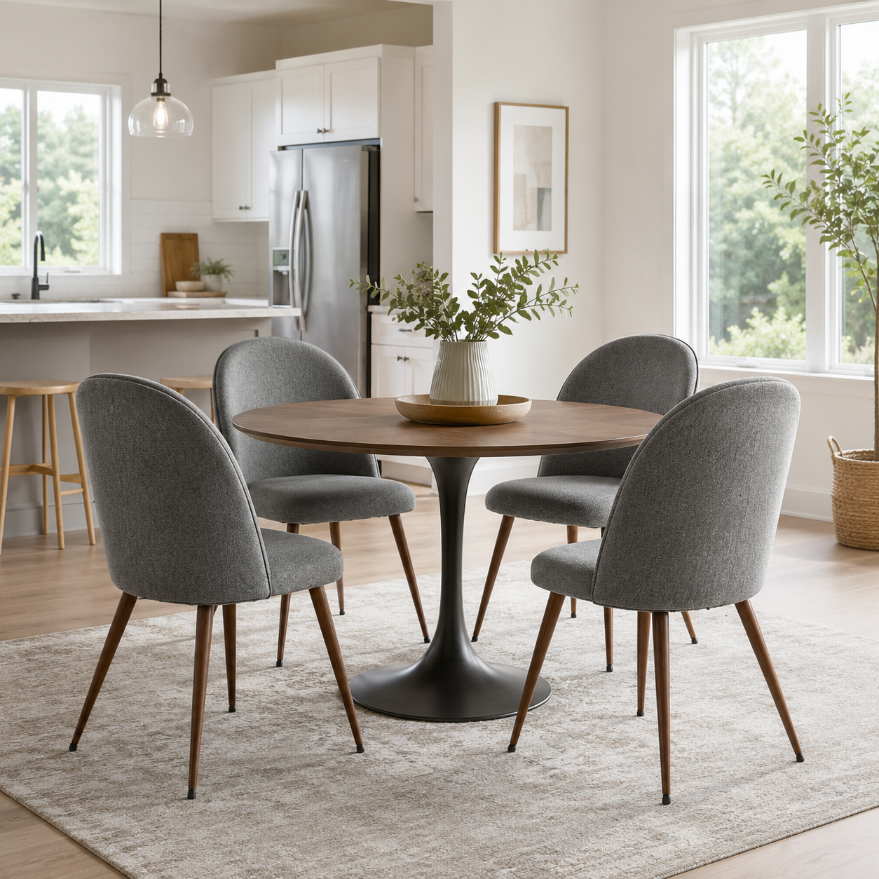 Haven High Back Upholstered Dining Chairs with Walnut-Tone Legs Set of 4