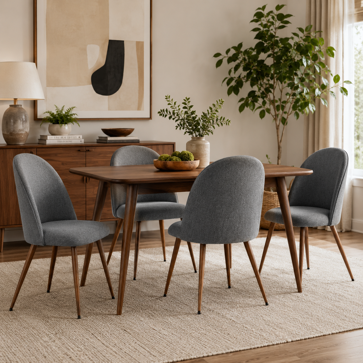 Haven High Back Upholstered Dining Chairs with Walnut-Tone Legs Set of 2