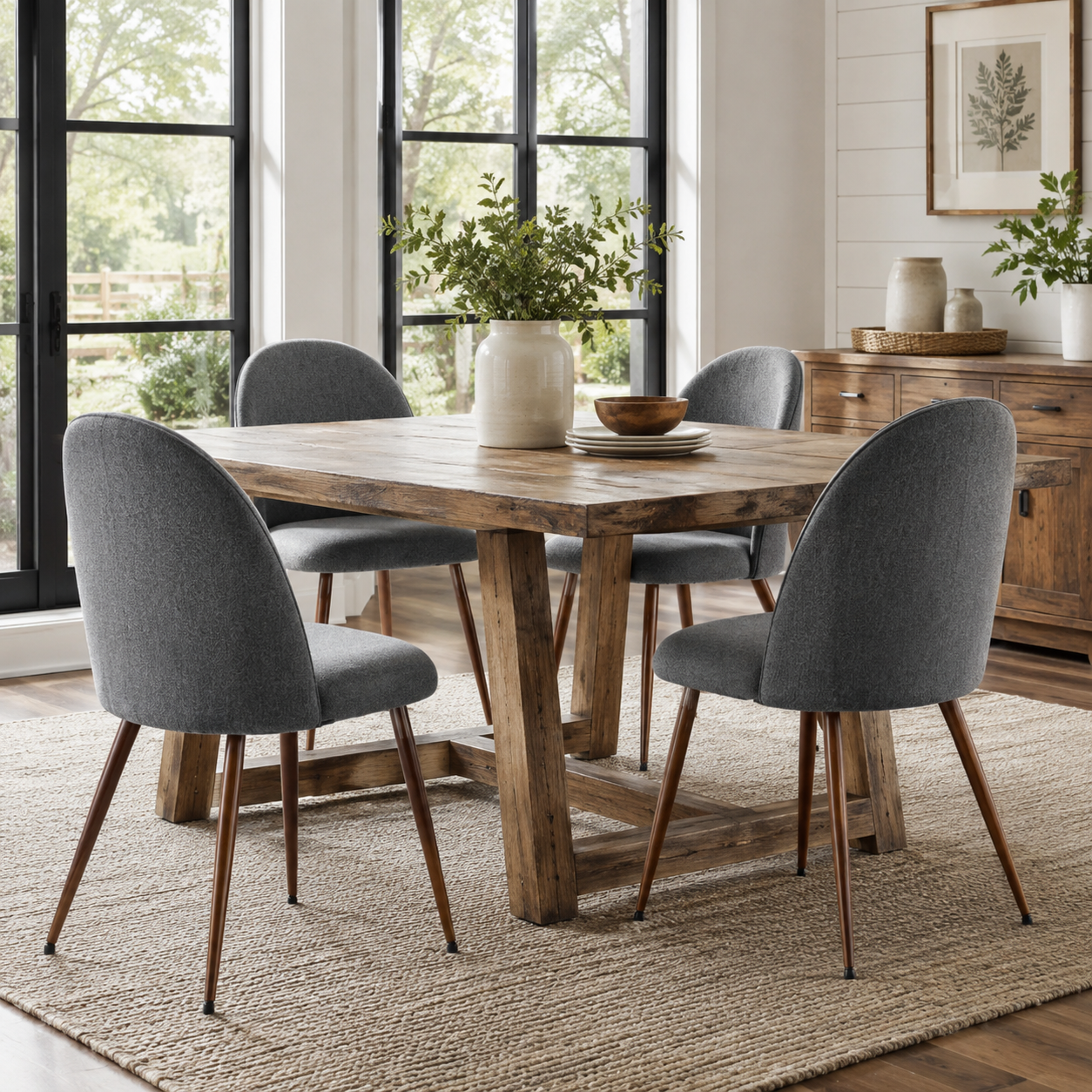 Haven High Back Upholstered Dining Chairs with Walnut-Tone Legs Set of 4