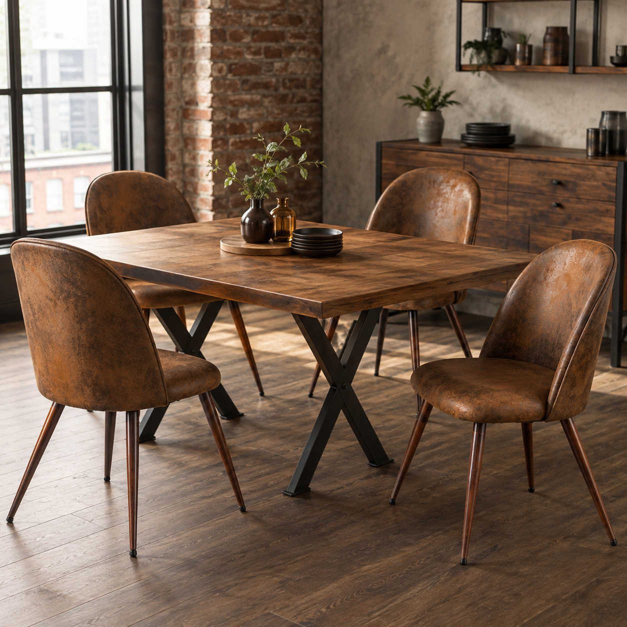 Haven High Back Upholstered Dining Chairs with Walnut-Tone Legs Set of 4