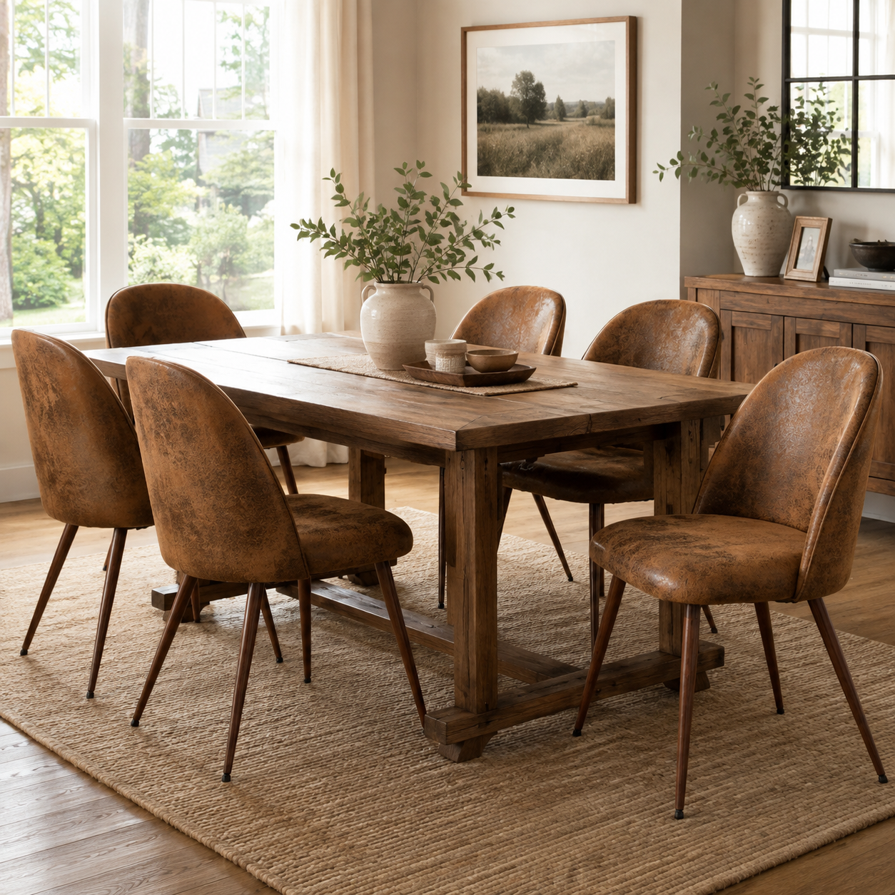 Haven High Back Upholstered Dining Chairs with Walnut-Tone Legs Set of 6