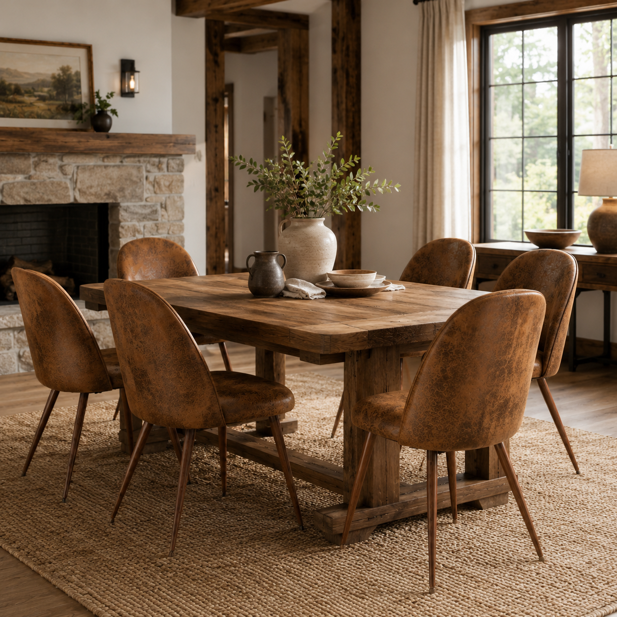 Haven High Back Upholstered Dining Chairs with Walnut-Tone Legs Set of 6