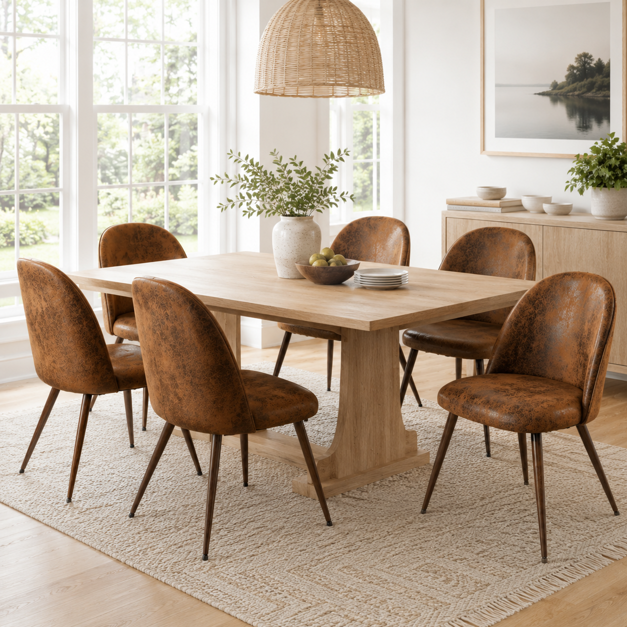 Haven High Back Upholstered Dining Chairs with Walnut-Tone Legs Set of 6