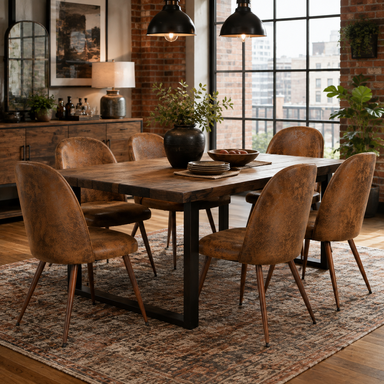 Haven High Back Upholstered Dining Chairs with Walnut-Tone Legs Set of 6