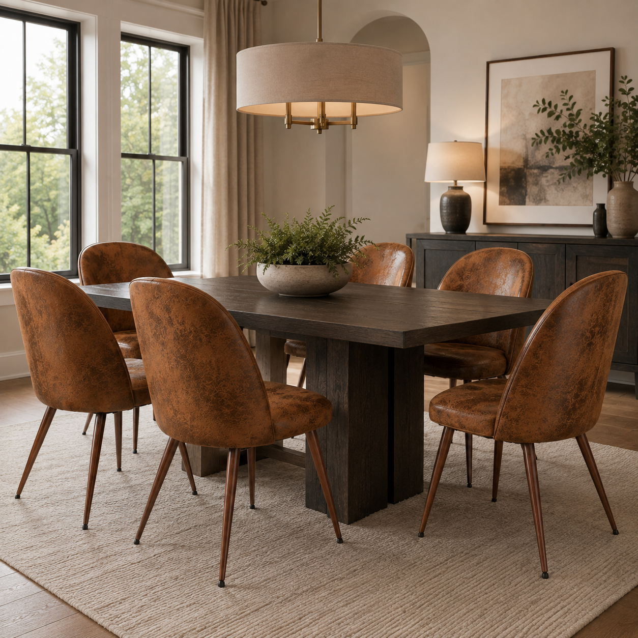 Haven High Back Upholstered Dining Chairs with Walnut-Tone Legs Set of 6