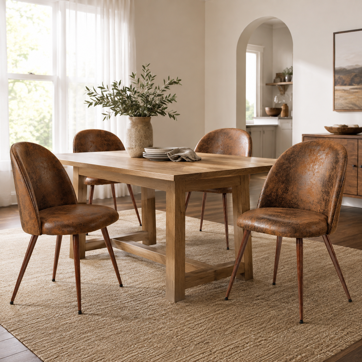 Haven High Back Upholstered Dining Chairs with Walnut-Tone Legs Set of 4