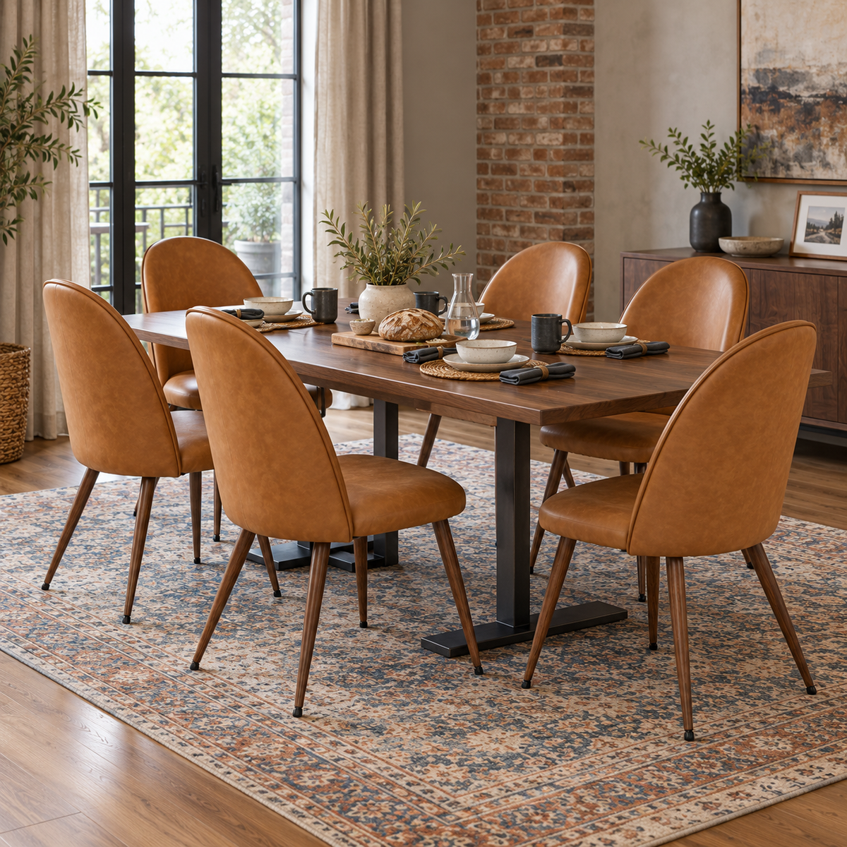 Haven High Back Upholstered Dining Chairs with Walnut-Tone Legs Set of 6