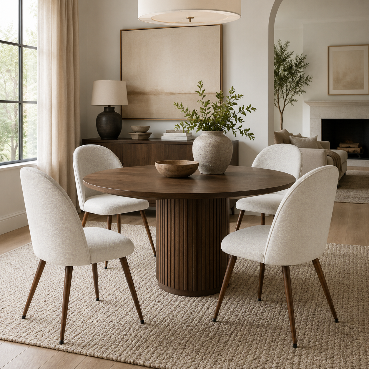 Haven High Back Upholstered Dining Chairs with Walnut-Tone Legs Set of 4