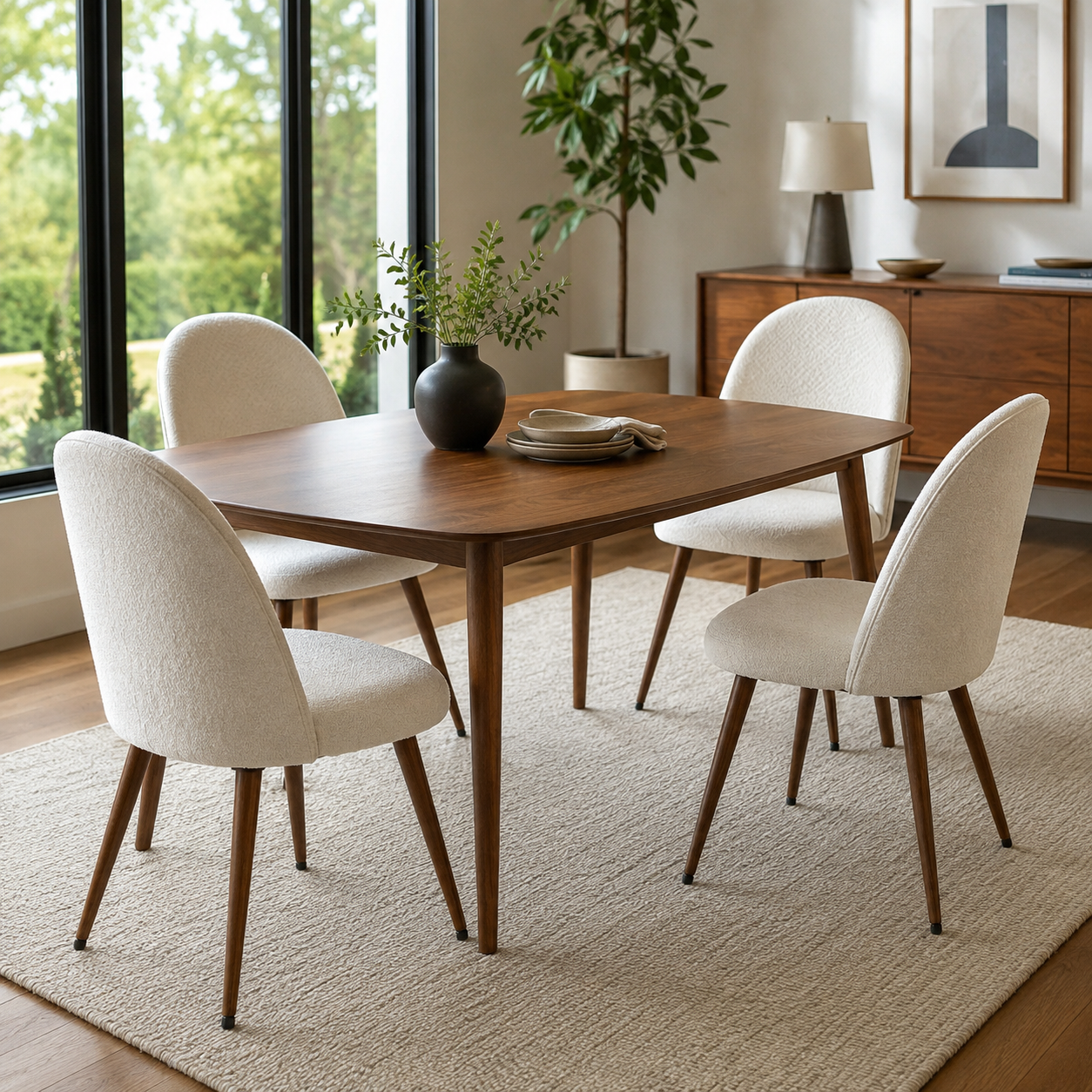 Haven High Back Upholstered Dining Chairs with Walnut-Tone Legs Set of 4