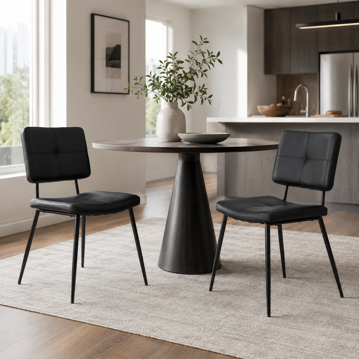 KOM Modern PU Dining Chairs with Black Metal Legs Set of 2