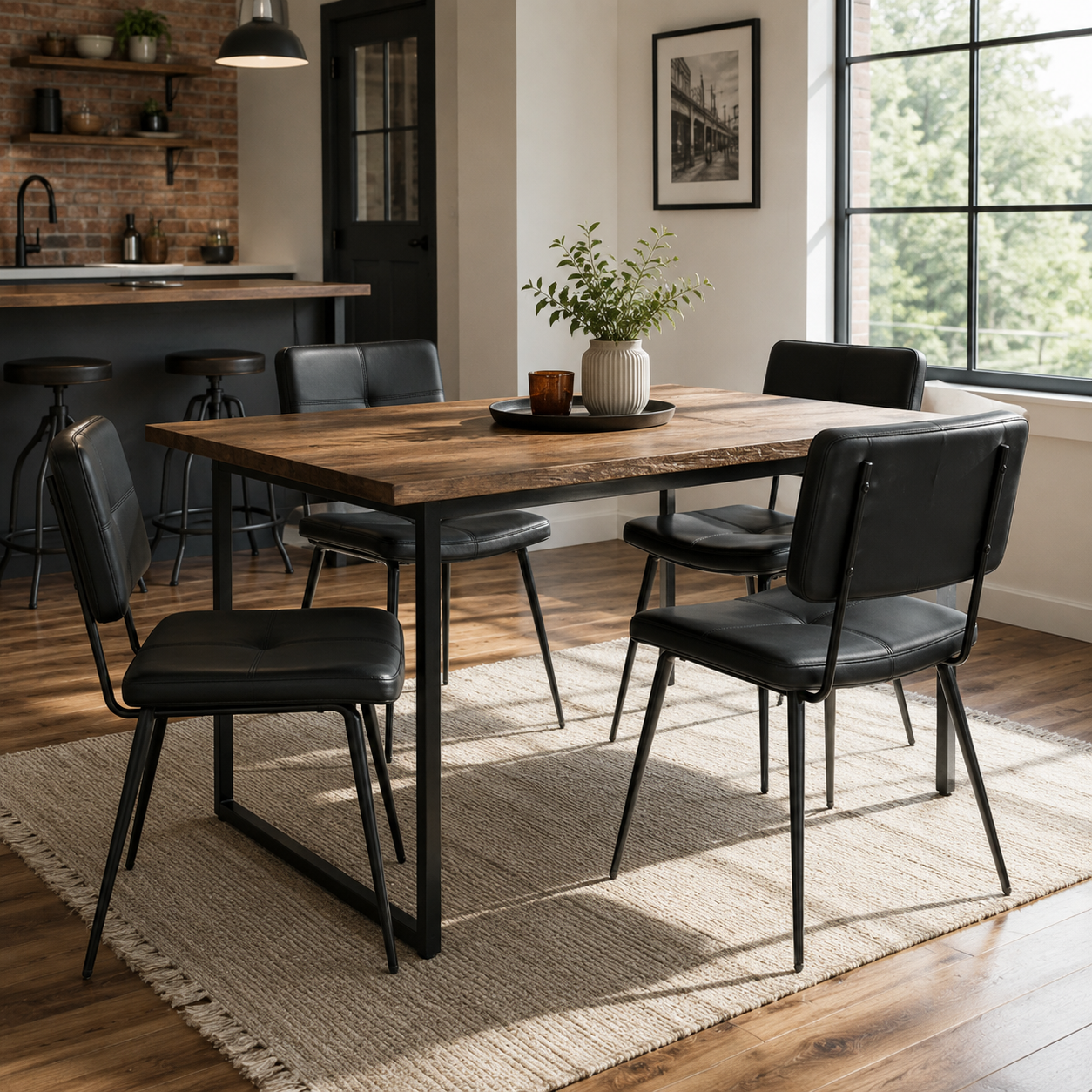 KOM Modern PU Dining Chairs with Black Metal Legs Set of 2