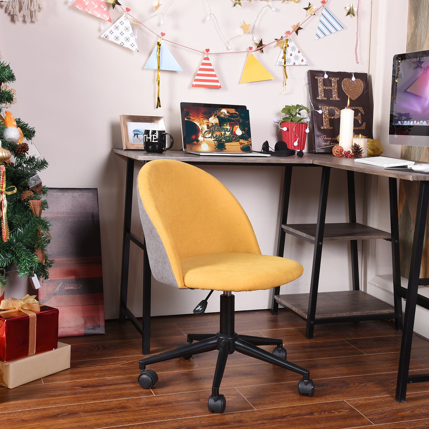 Homy Casa DUDLEY Ergonomic Office Chair with Adjustable Height and Casters, Yellow & Grey, Open Box