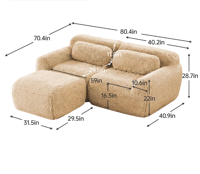 Durham Modular Loveseat Sofa with MAMIE WHITE Folding Laptop Table Set