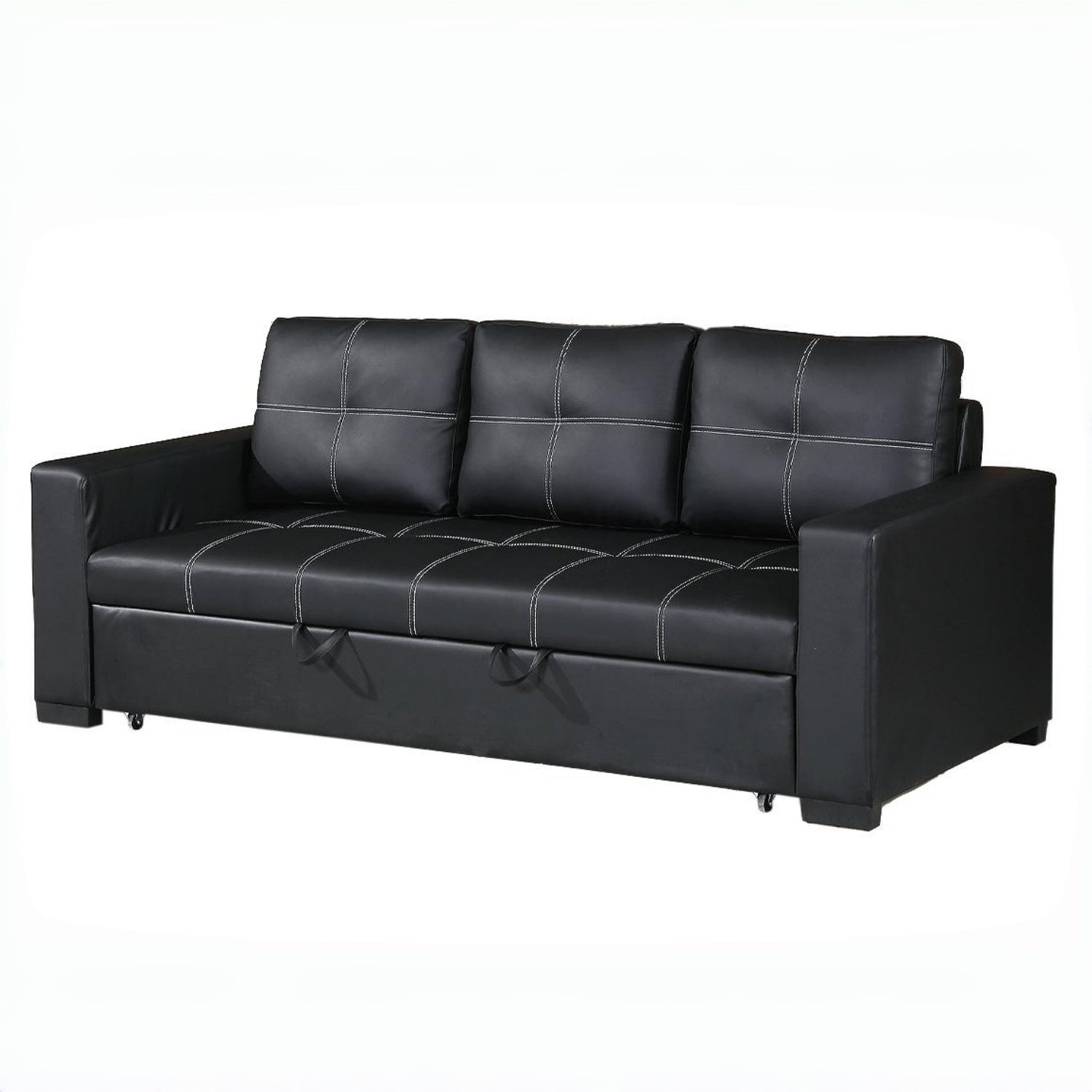 Dalton 85" Leather Look Pull-Out Sleeper Sofa with Tufted Cushions and Pocket Coil Support