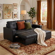 Dalton 85" Leather Look Pull-Out Sleeper Sofa with Tufted Cushions and Pocket Coil Support
