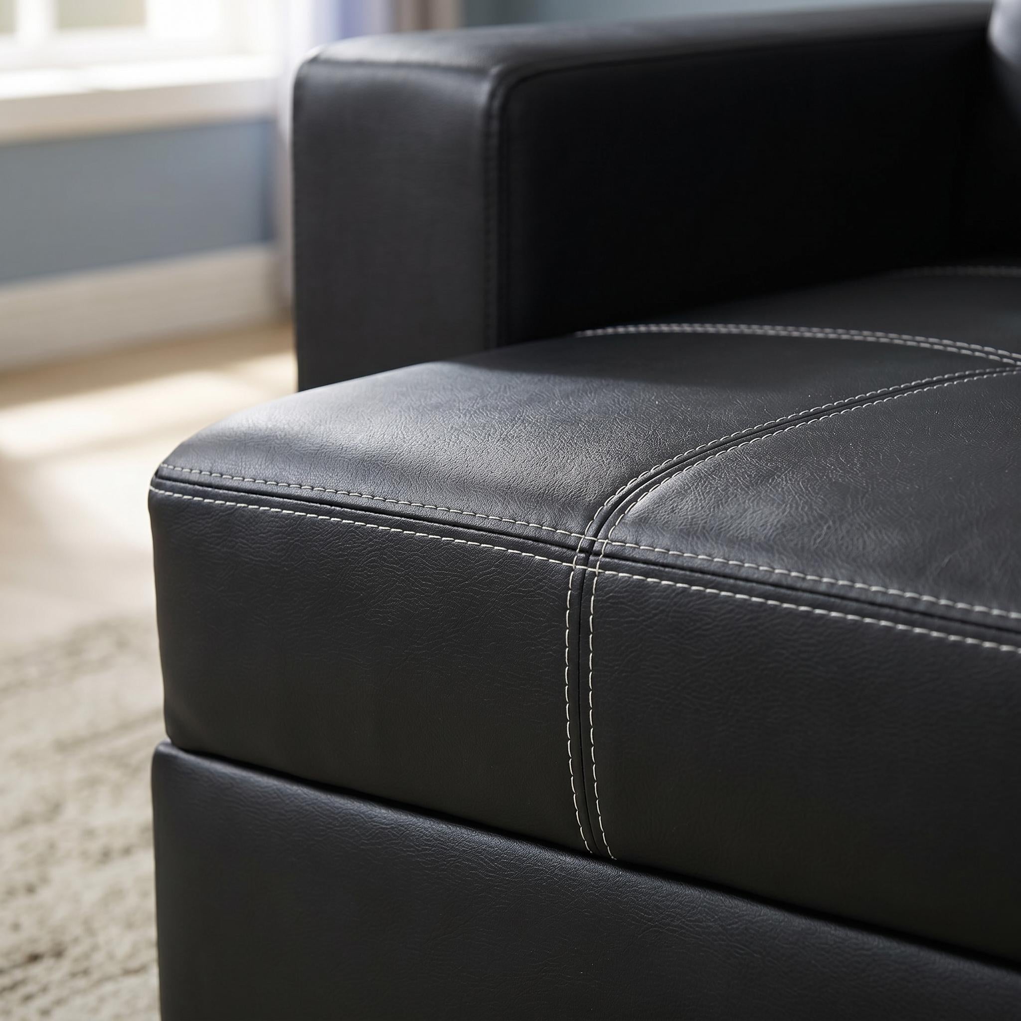 Dalton 85" Leather Look Pull-Out Sleeper Sofa with Tufted Cushions and Pocket Coil Support