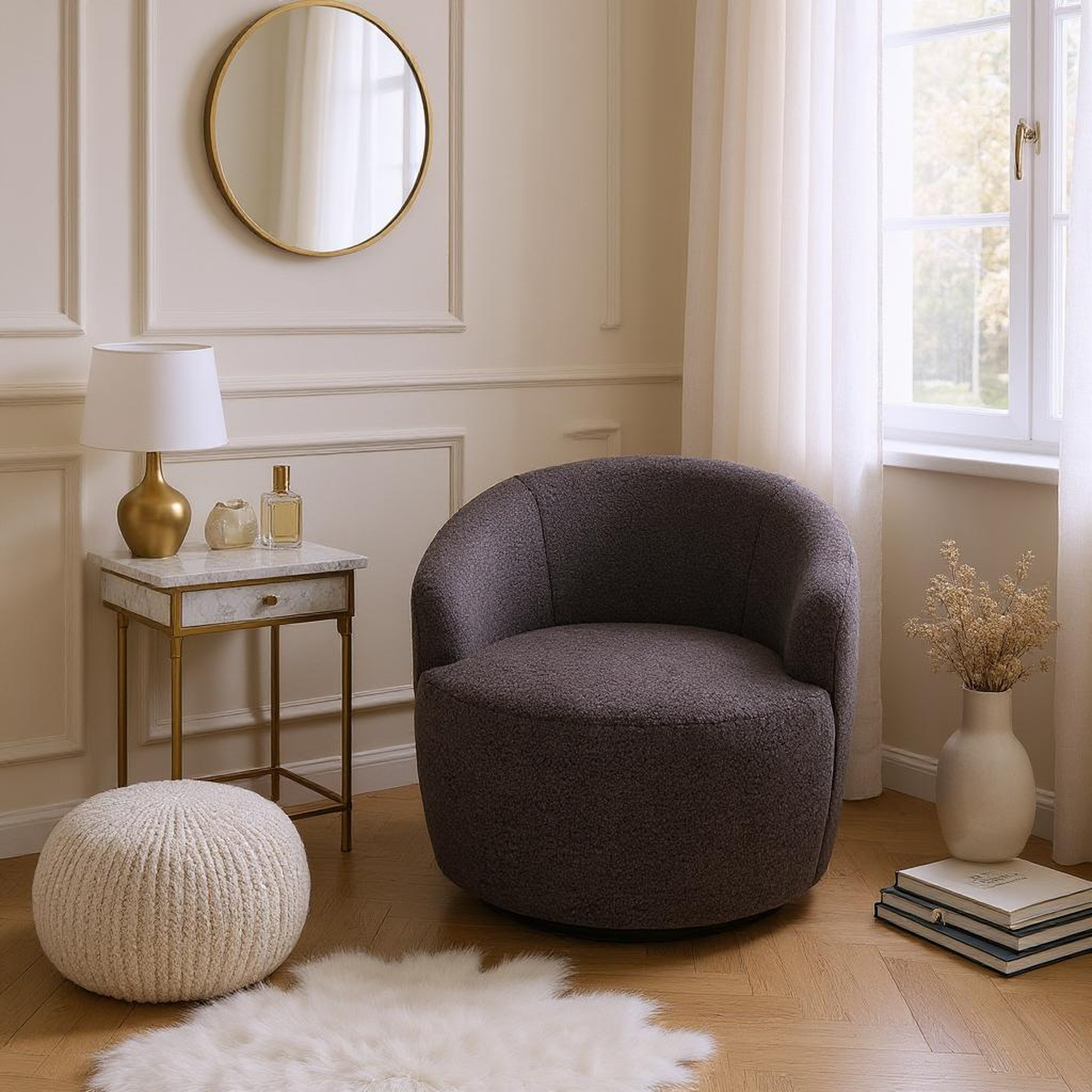 Denali Teddy Fabric Swivel Accent Armchair