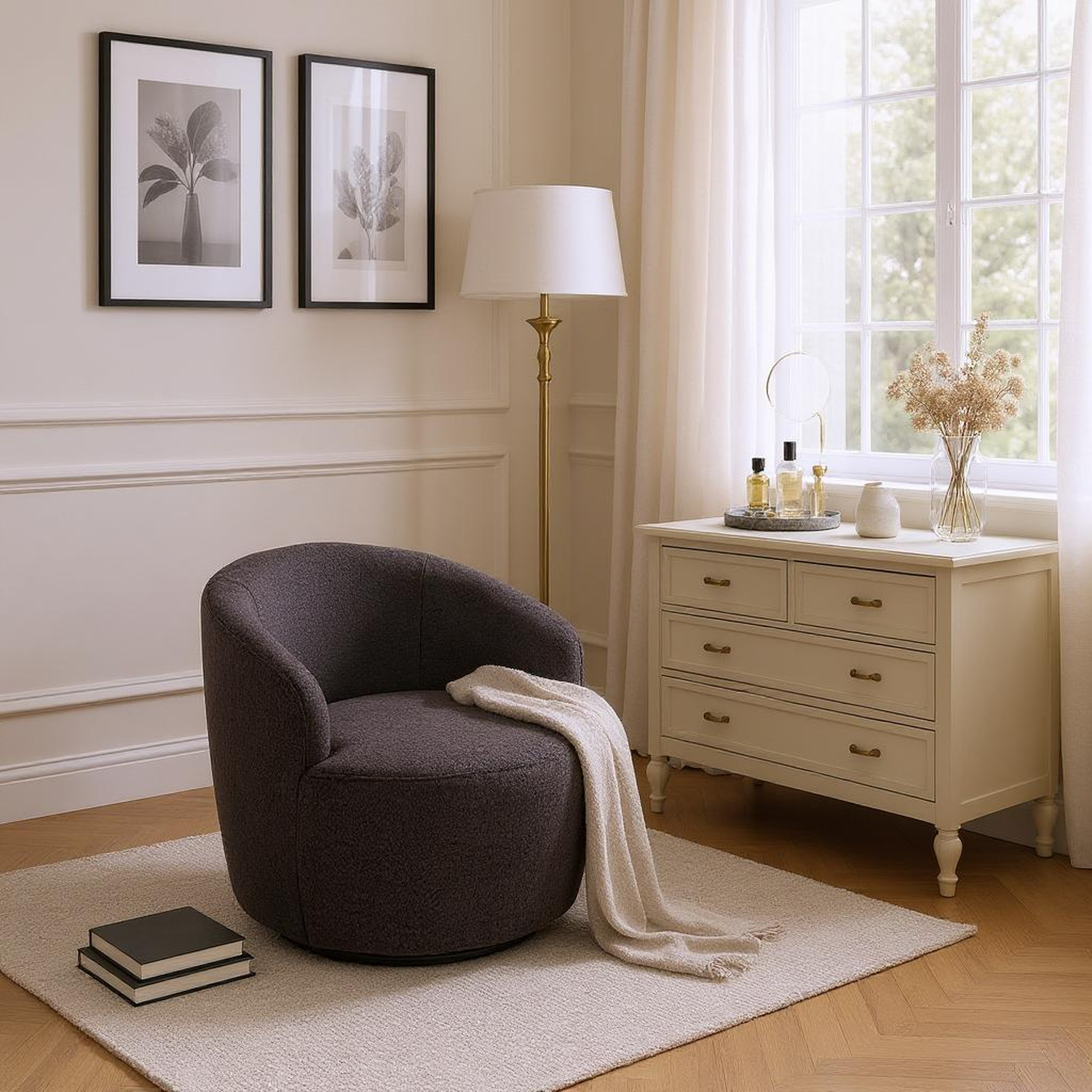 Denali Teddy Fabric Swivel Accent Armchair
