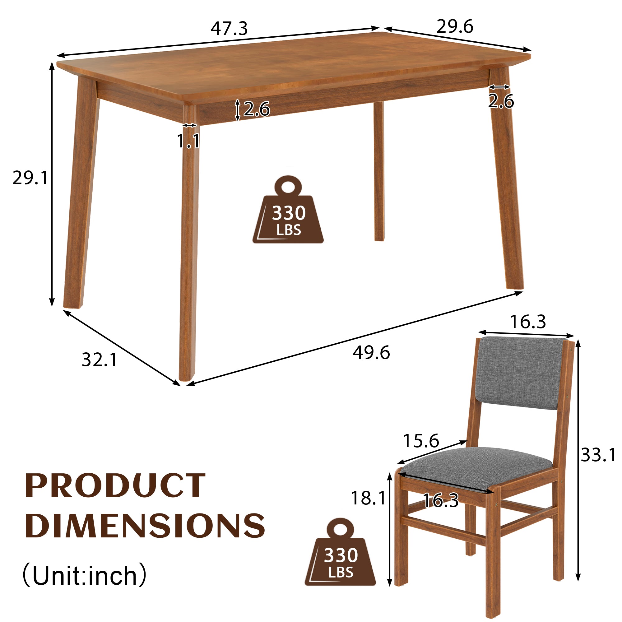 Seine 5 Pieces 47" Soild Wood Dining Table Set