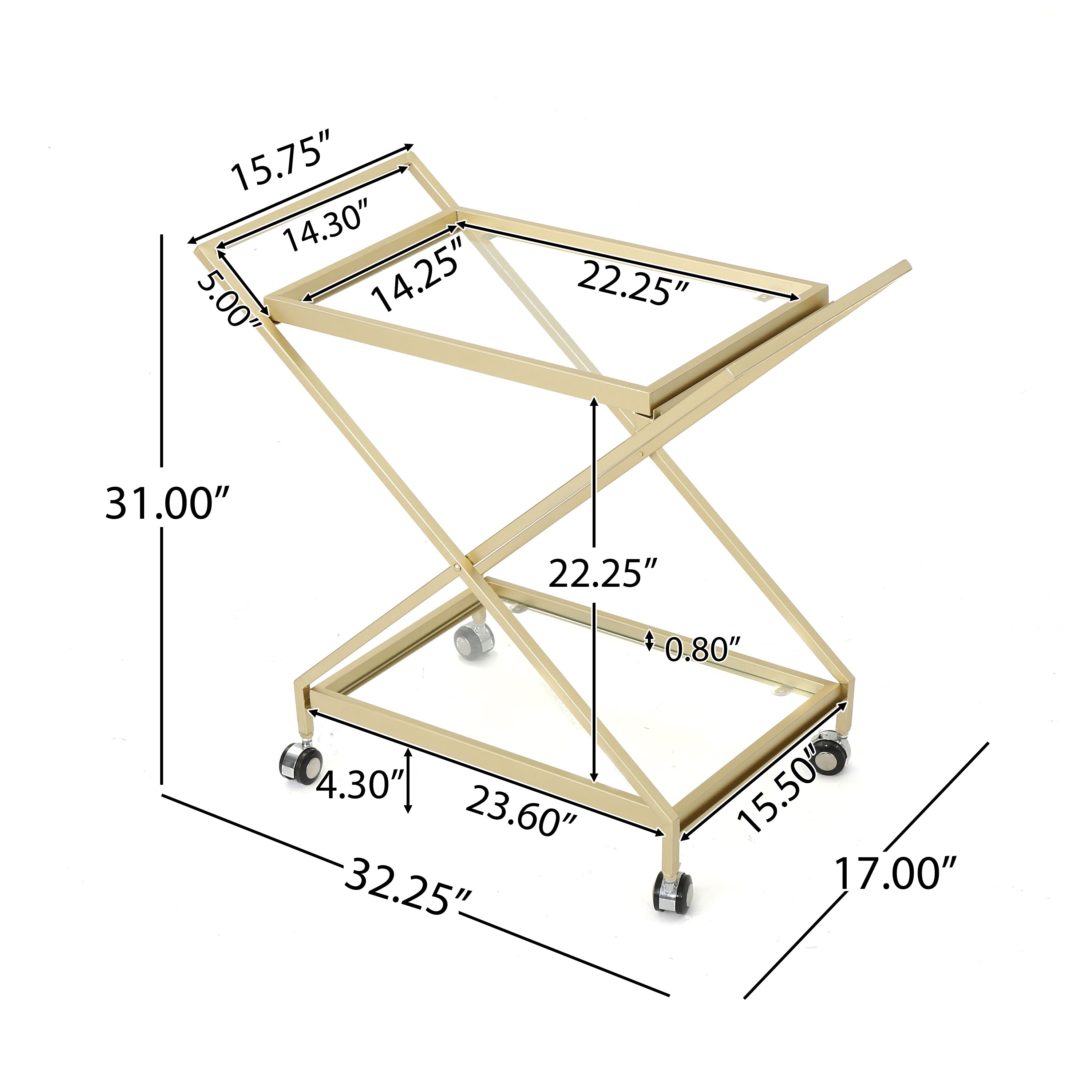 Vega Gold Bar Cart Metal Rolling Trolley