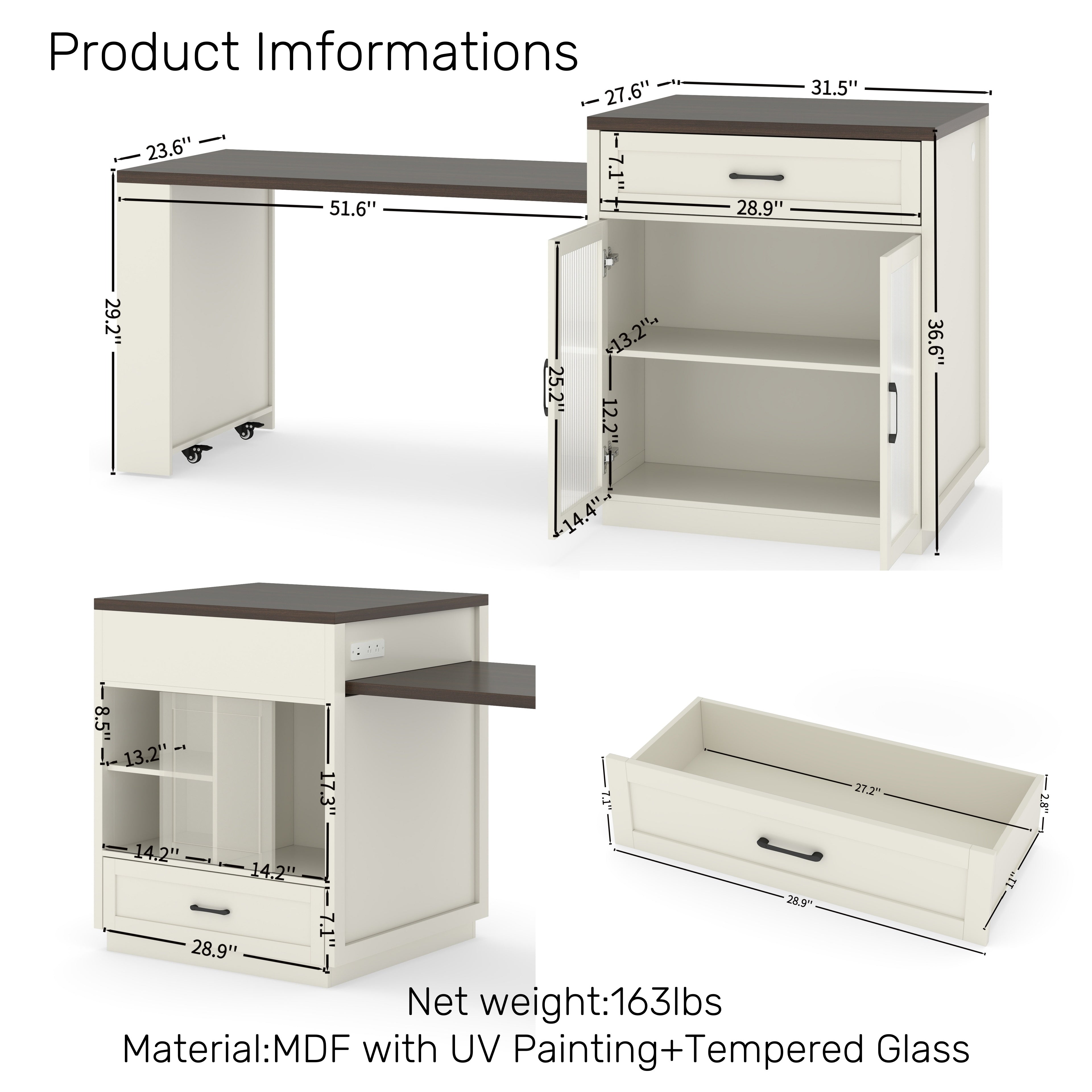 Marlin 83" Kitchen Island with Extendable Dining Table