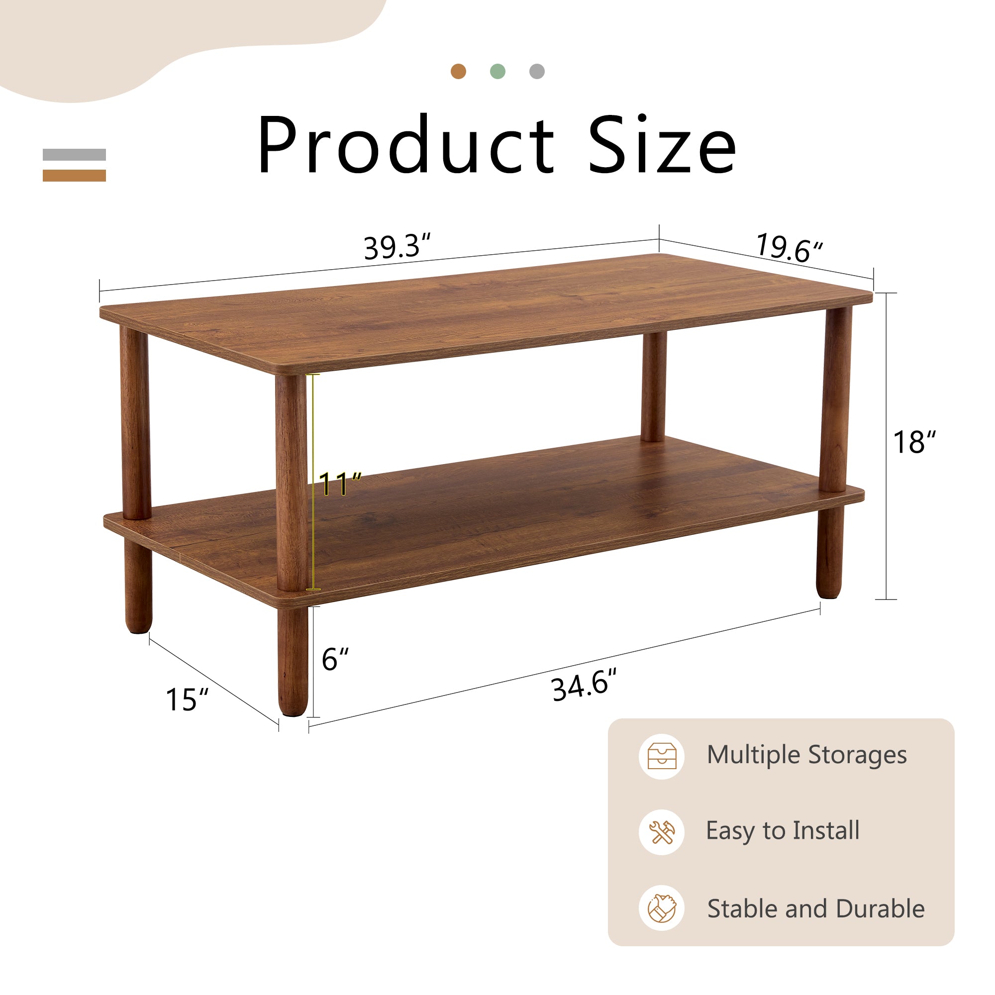 Cairn Modern Rectangular Coffee Table with Storage Shelf