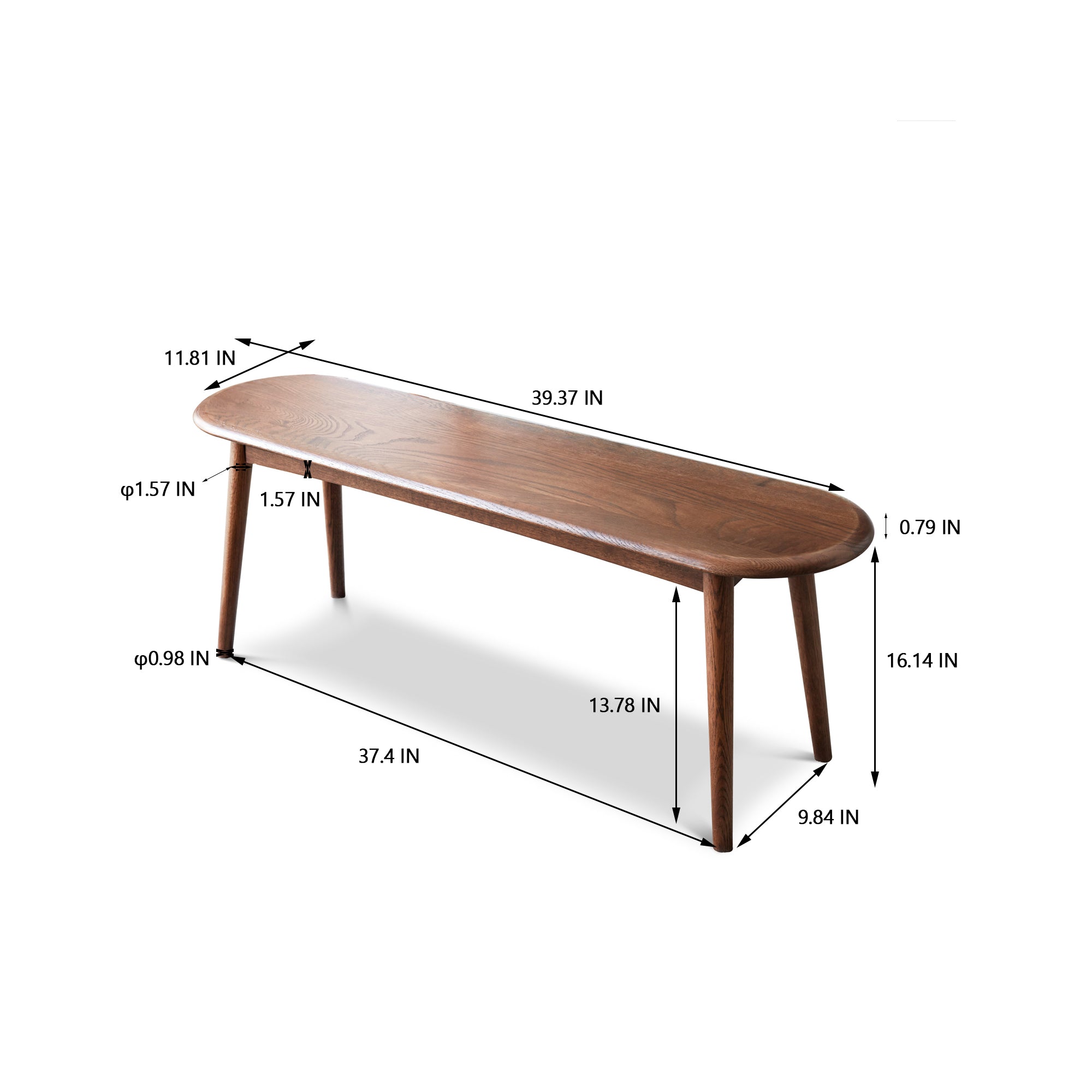 Inari Mid-Century Solid Wood Bench
