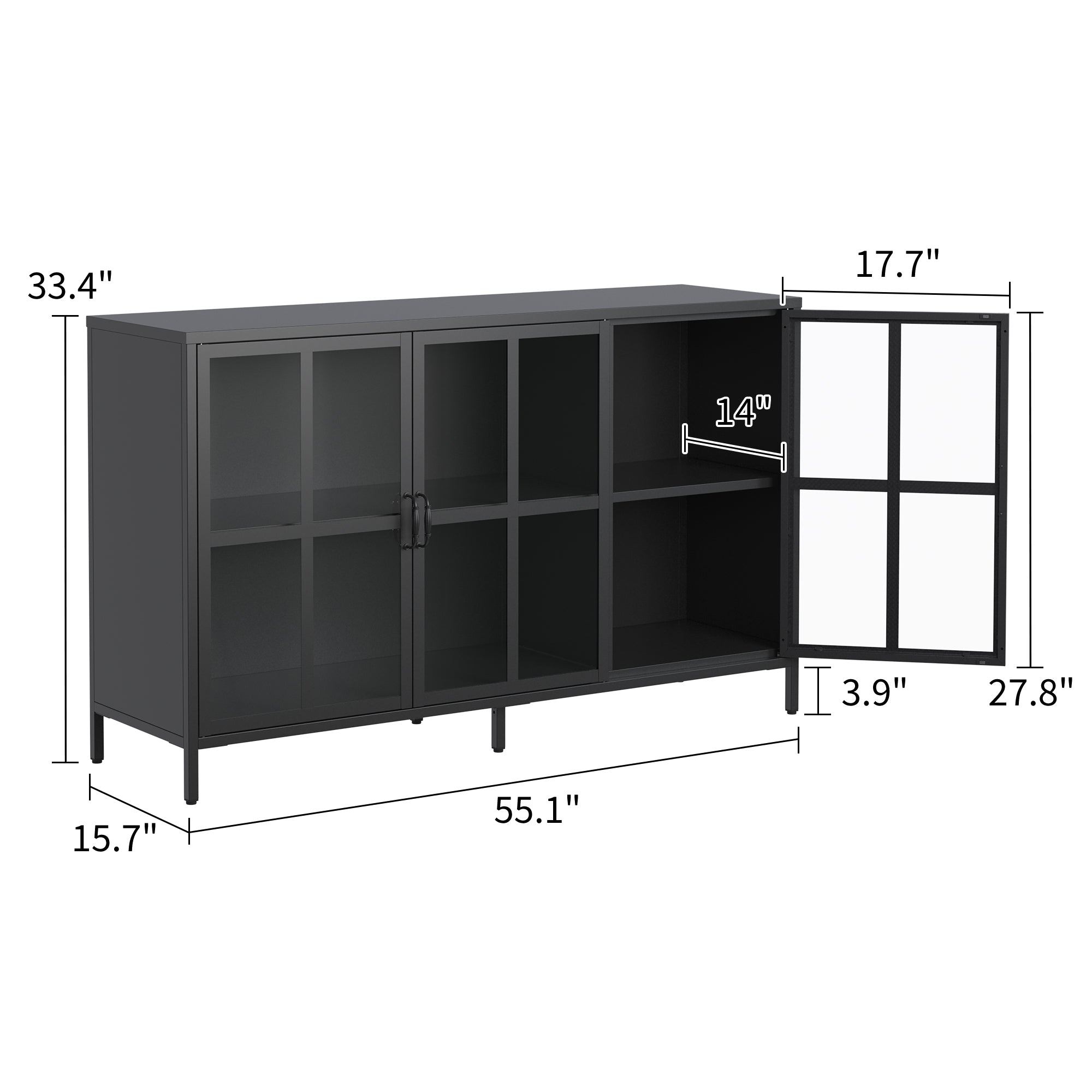 Andes Glass Doors Sideboard Storage Cabinet, Black