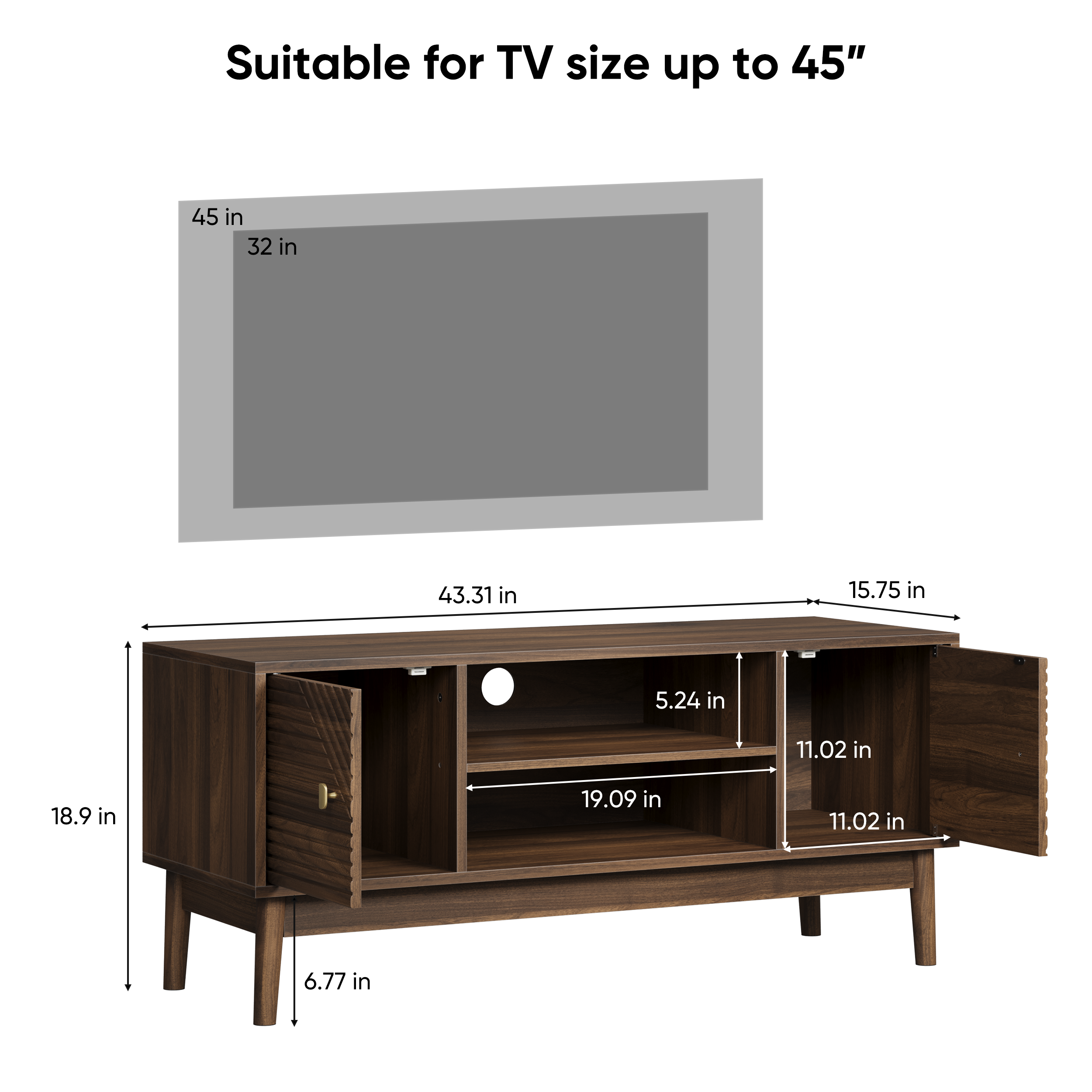 Brno Mid-Century Modern TV Stand with Storage Cabinets