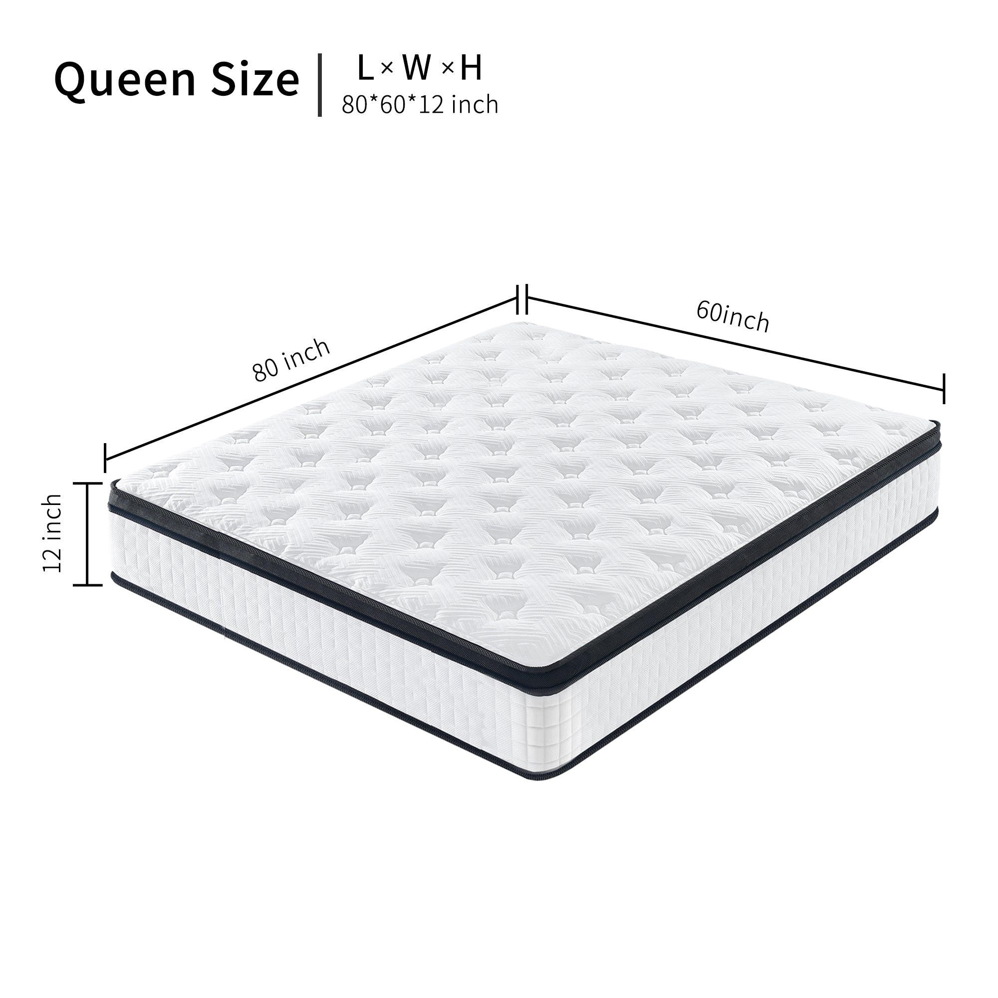 QUEEN Size 12 Inch Hybrid Mattress Individual Pocket Spring 7-Zoned Memory Foam Knitted Cover CertiPUR-US White