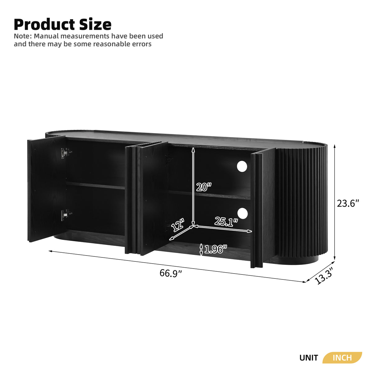 Cuneo 67" Fluted Credenza Media Console with Curved Edges
