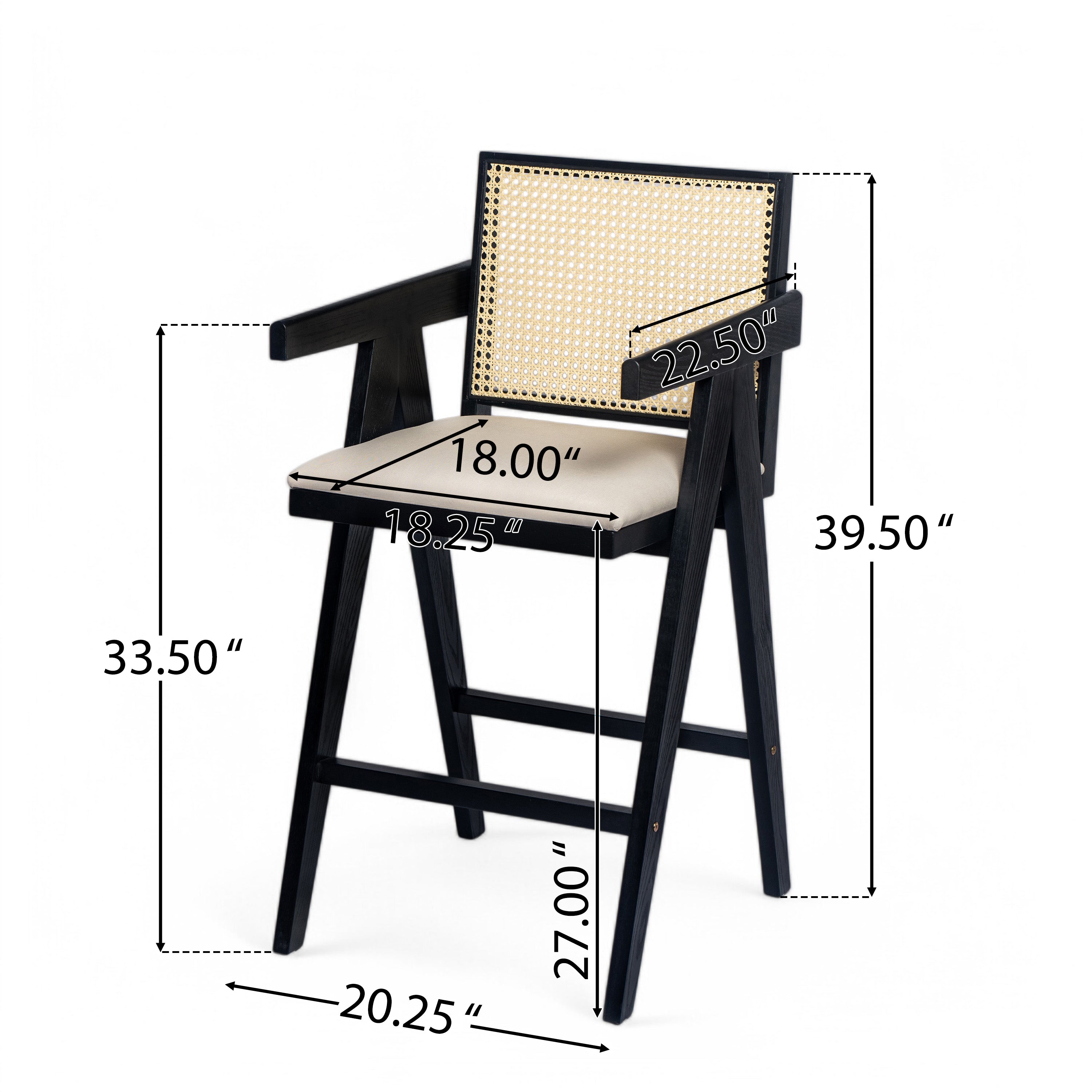 Lodi 27" Modern Cane Back Upholstered Bar Stool Set of 2 with Armrests