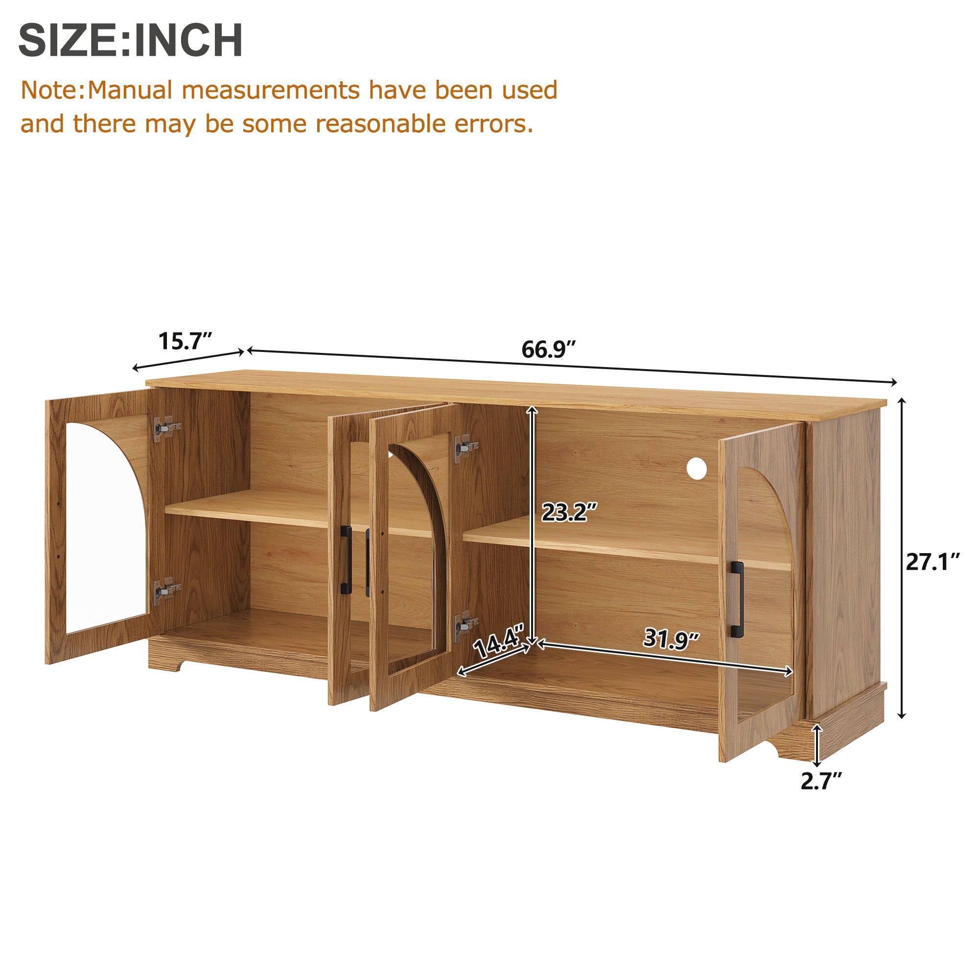 Spoleto 67" Arched Glass Door TV Stand Media Console with 4 Doors
