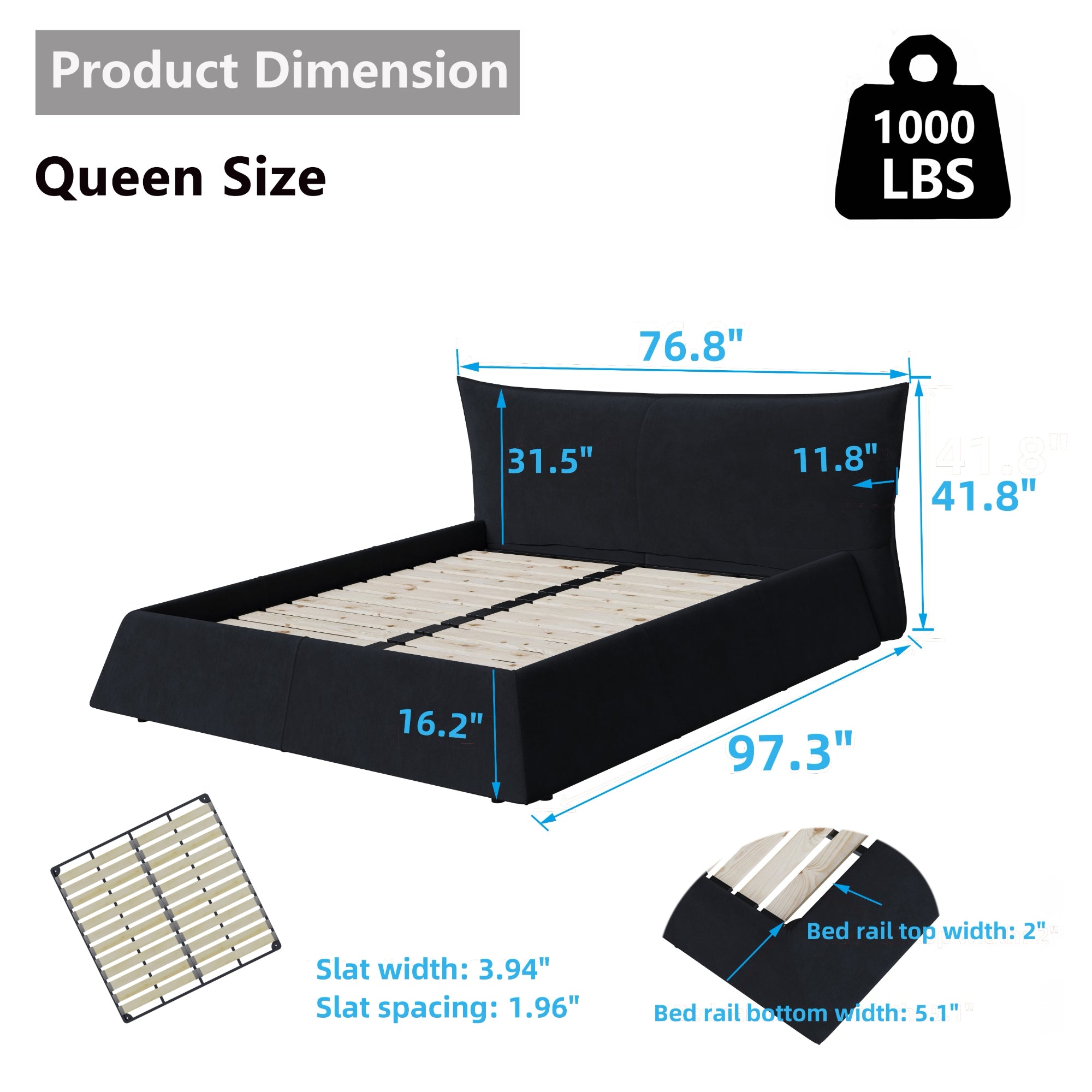 Boras Queen Size Upholstered Platform Bed with Special Shaped and Velvet Headboard
