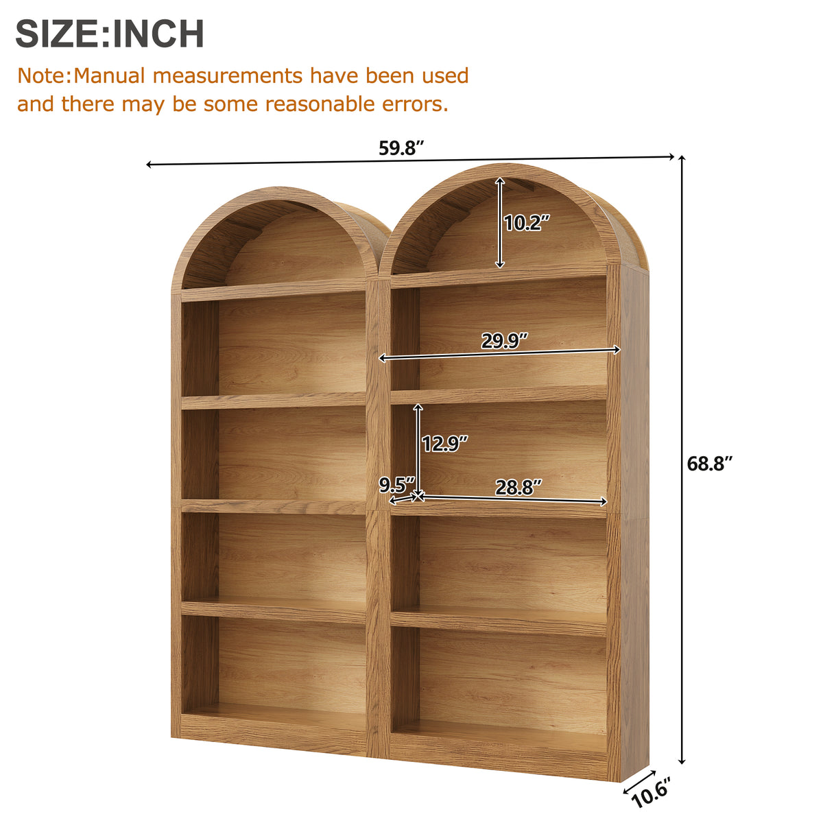 Spoleto 69" Tall Arched Bookcase with 5-Tier Open Shelves Set of 2