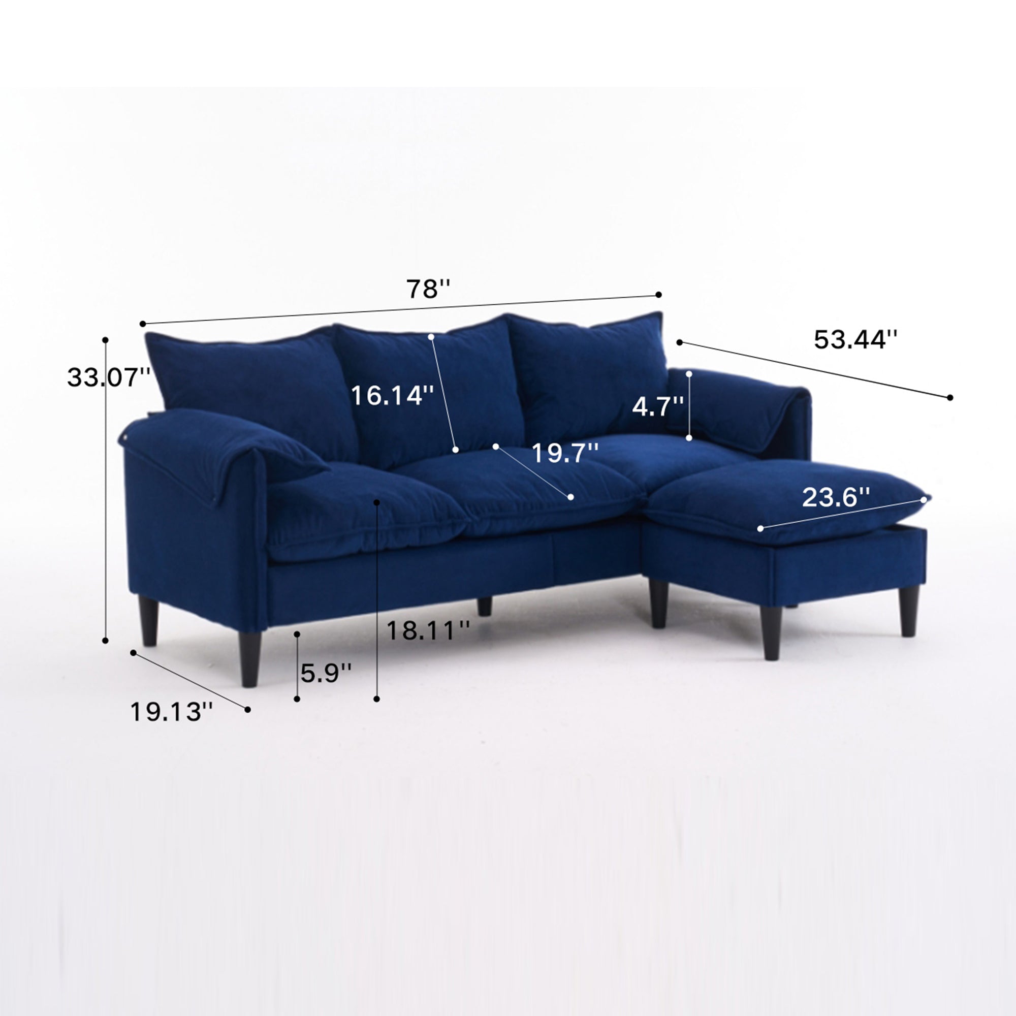 Helsinki 78" Convertible L-Shaped 3-Seater Sofa with Storage Ottomans