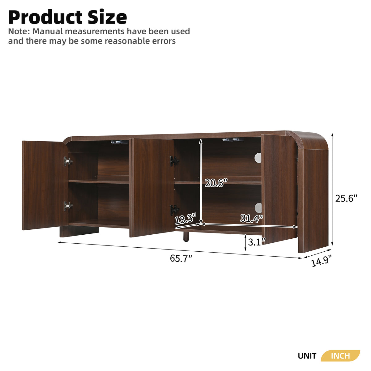 Rieti 66" Curved 4-Door Credenza Media Console with Adjustable Shelves