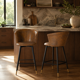 Doncic 26" Antique Suede Counter Height Bar Stool Set of 2 with Gold-Tipped Steel Legs