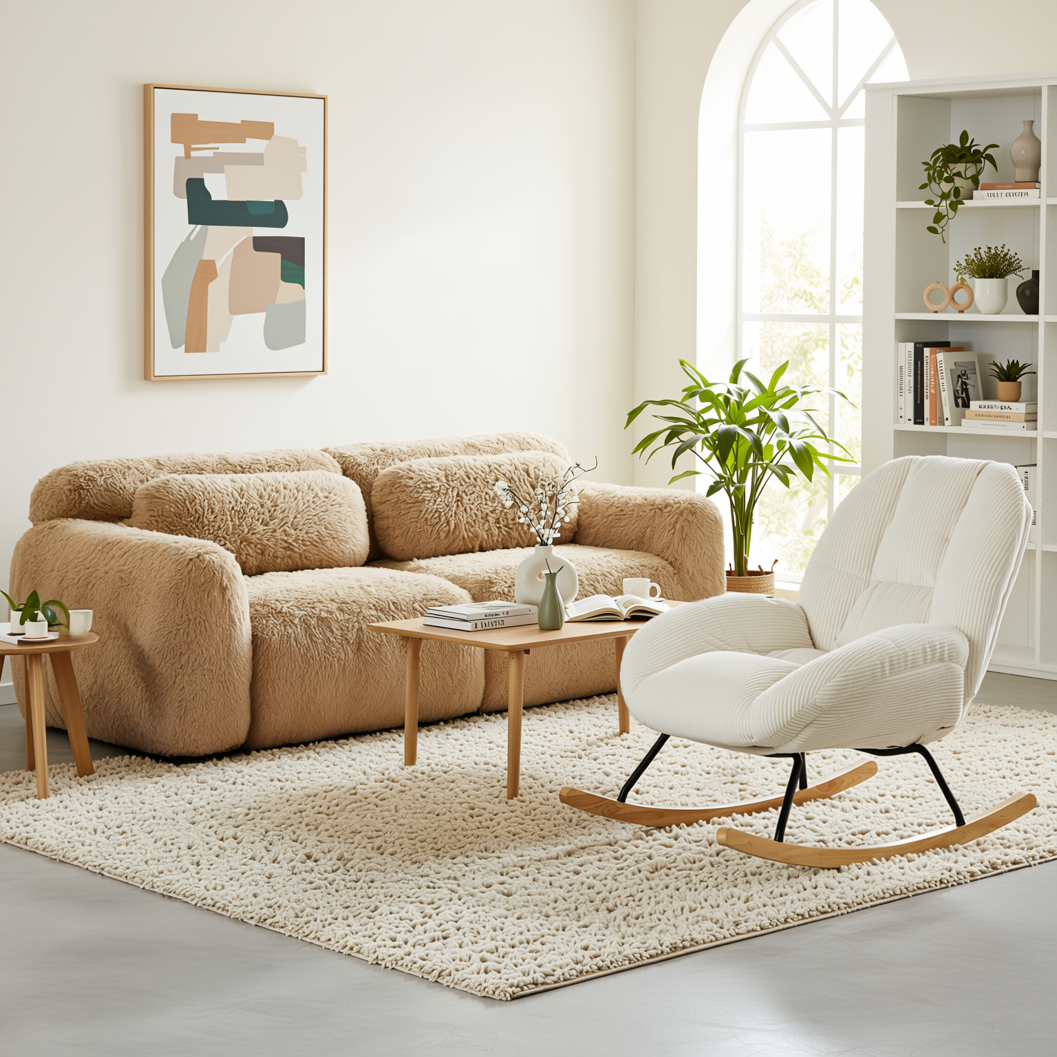 Durham Modular Loveseat Sofa with LITHOPS Beige Rocking Accent Chair Set