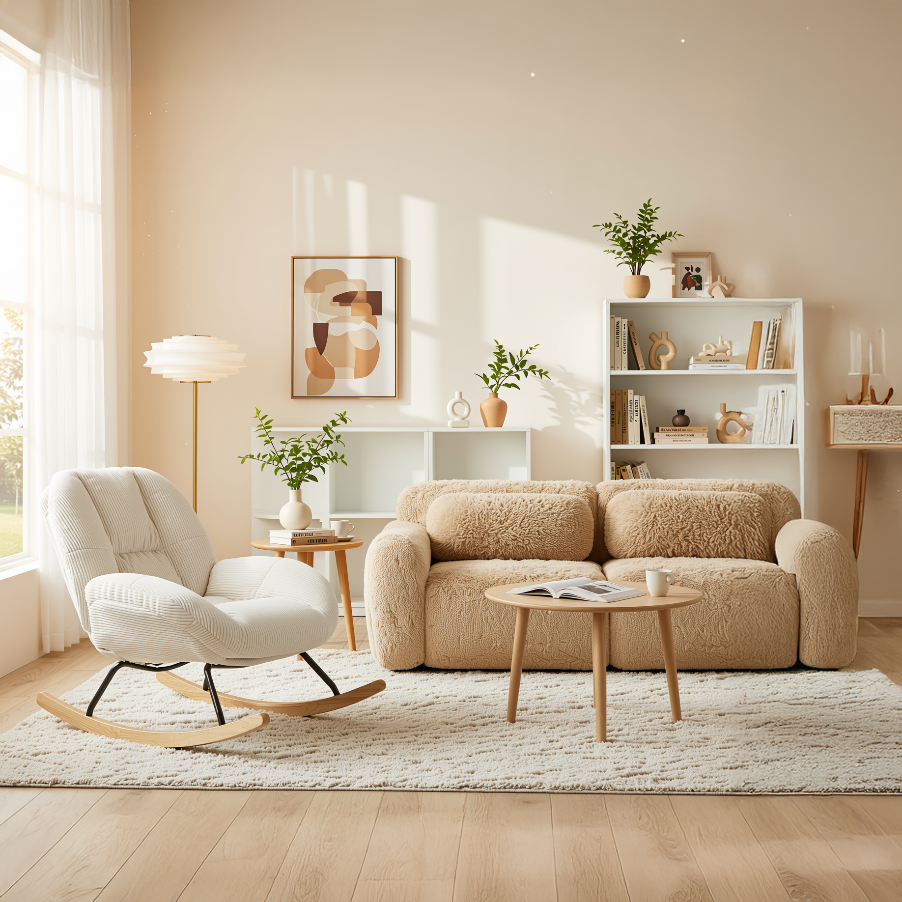 Durham Modular Loveseat Sofa with LITHOPS Beige Rocking Accent Chair Set